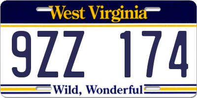 WV license plate 9ZZ174
