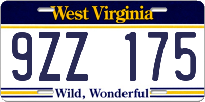 WV license plate 9ZZ175