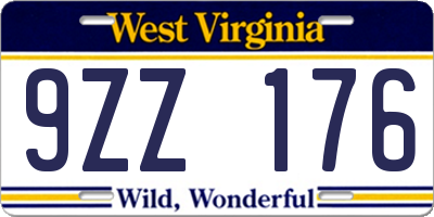WV license plate 9ZZ176