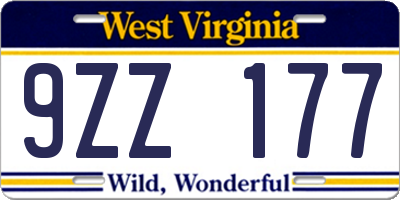 WV license plate 9ZZ177