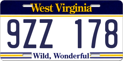 WV license plate 9ZZ178