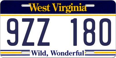 WV license plate 9ZZ180