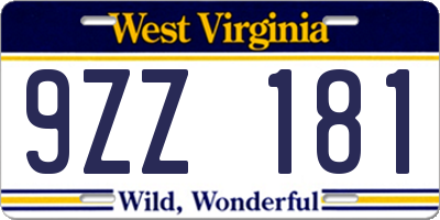 WV license plate 9ZZ181