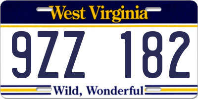 WV license plate 9ZZ182
