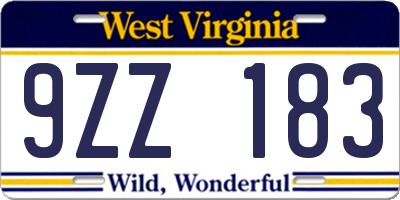 WV license plate 9ZZ183