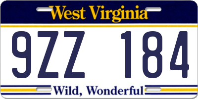 WV license plate 9ZZ184