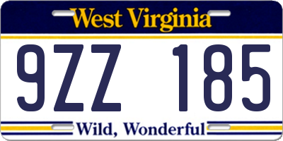 WV license plate 9ZZ185