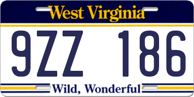 WV license plate 9ZZ186