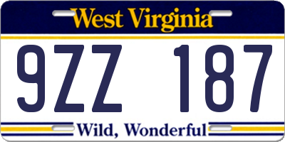 WV license plate 9ZZ187