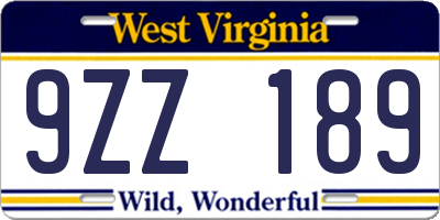 WV license plate 9ZZ189