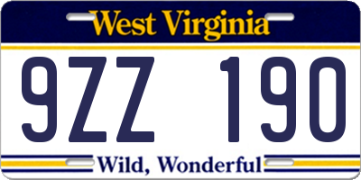 WV license plate 9ZZ190