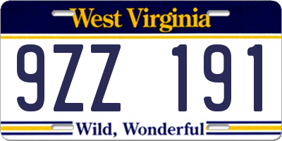 WV license plate 9ZZ191
