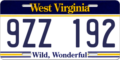 WV license plate 9ZZ192