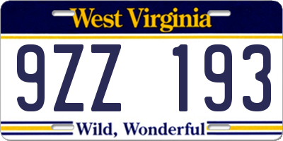 WV license plate 9ZZ193