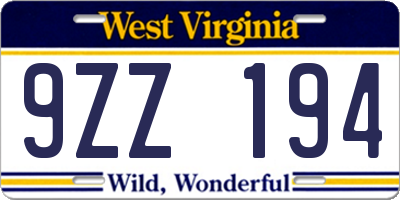 WV license plate 9ZZ194