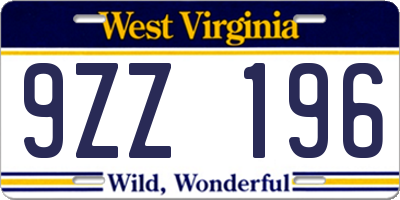 WV license plate 9ZZ196