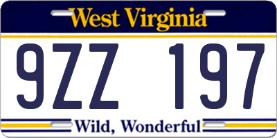 WV license plate 9ZZ197