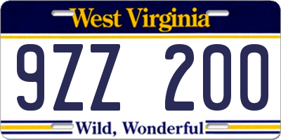 WV license plate 9ZZ200