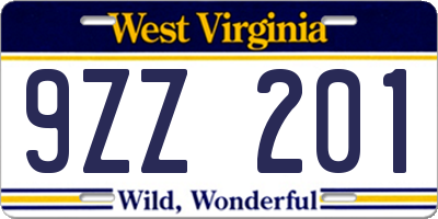 WV license plate 9ZZ201