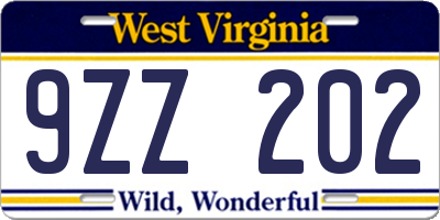 WV license plate 9ZZ202