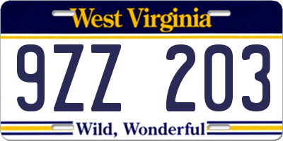 WV license plate 9ZZ203