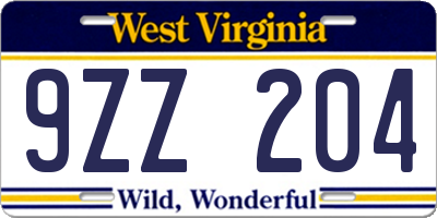 WV license plate 9ZZ204