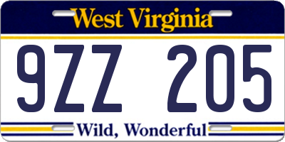 WV license plate 9ZZ205