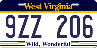WV license plate 9ZZ206