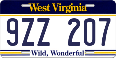 WV license plate 9ZZ207