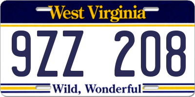 WV license plate 9ZZ208