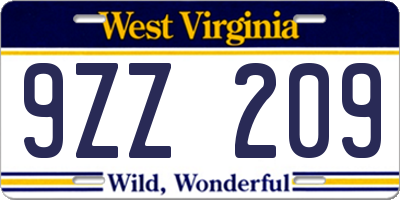 WV license plate 9ZZ209