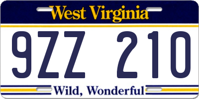WV license plate 9ZZ210