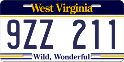 WV license plate 9ZZ211