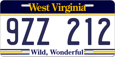 WV license plate 9ZZ212