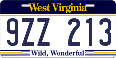 WV license plate 9ZZ213