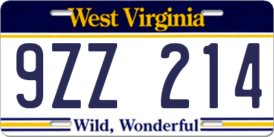 WV license plate 9ZZ214