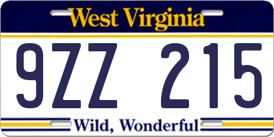 WV license plate 9ZZ215