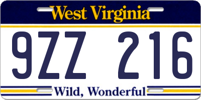 WV license plate 9ZZ216