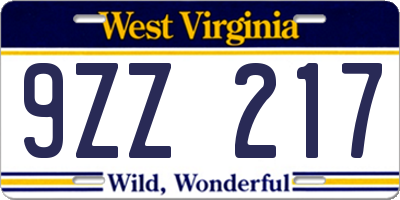 WV license plate 9ZZ217