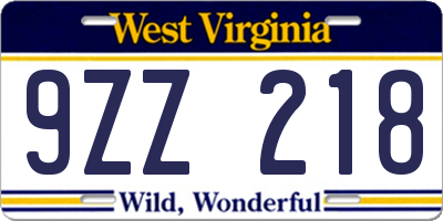WV license plate 9ZZ218