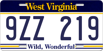 WV license plate 9ZZ219