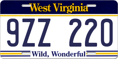 WV license plate 9ZZ220