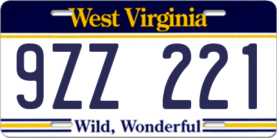 WV license plate 9ZZ221