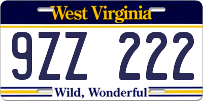WV license plate 9ZZ222