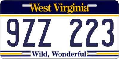 WV license plate 9ZZ223