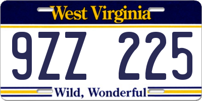 WV license plate 9ZZ225