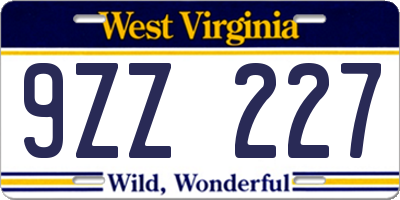 WV license plate 9ZZ227