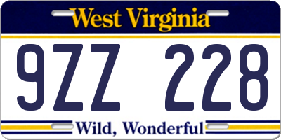 WV license plate 9ZZ228