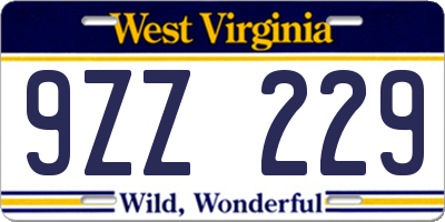 WV license plate 9ZZ229