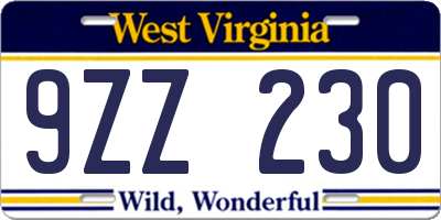WV license plate 9ZZ230